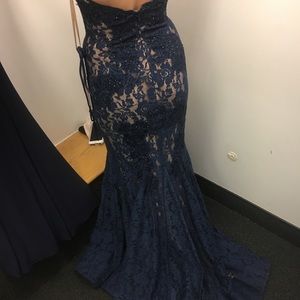 JOVANI Navy Lace & Crystal Embellished Gown/ Prom